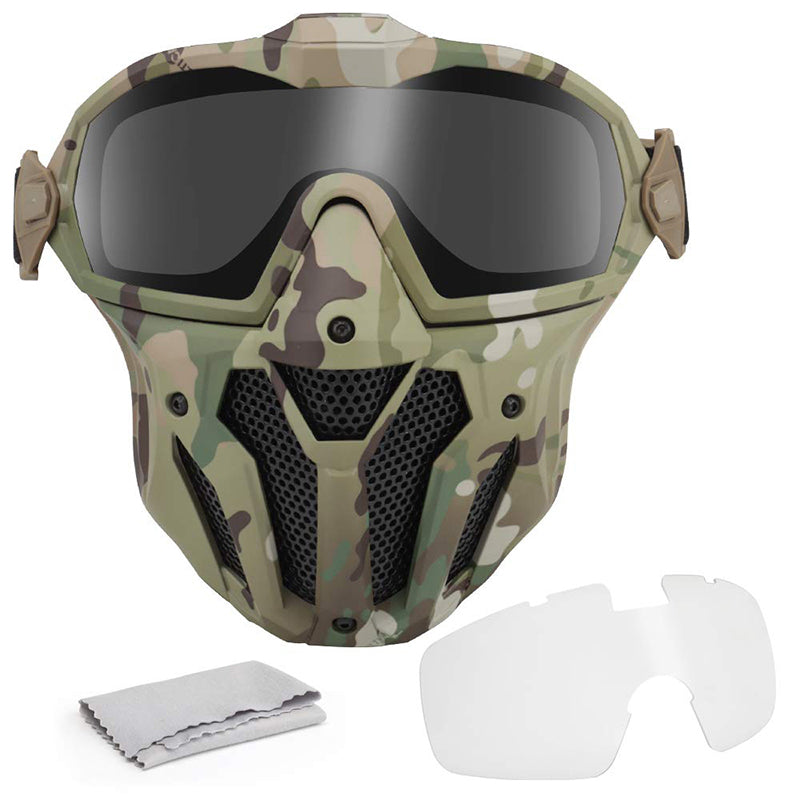 Tactical Mesh Mask Detachable Goggle with Anti-Fog Fan System