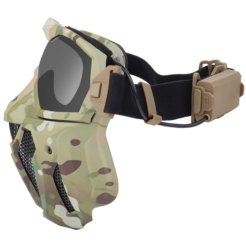 Tactical Mesh Mask Detachable Goggle with Anti-Fog Fan System