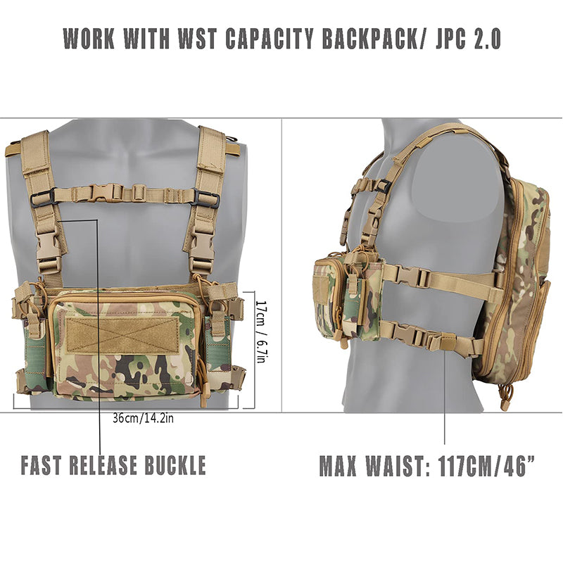 Tactical Chest Rig Multi-Function Molle Vest with 9mm/5.56 Mag Pouch